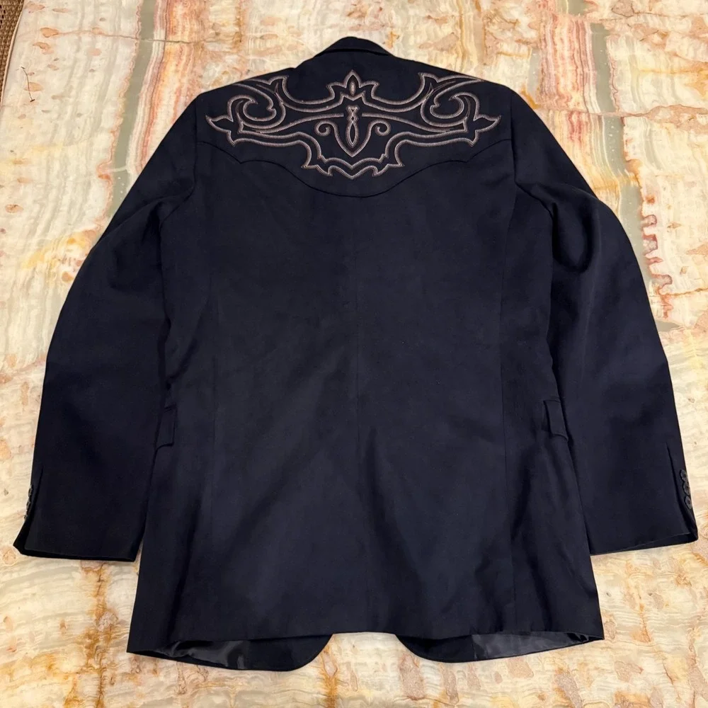 Circle S Mens‎ Western Sport Coat Black Galveston Boot Stitch Yoke Lined 42